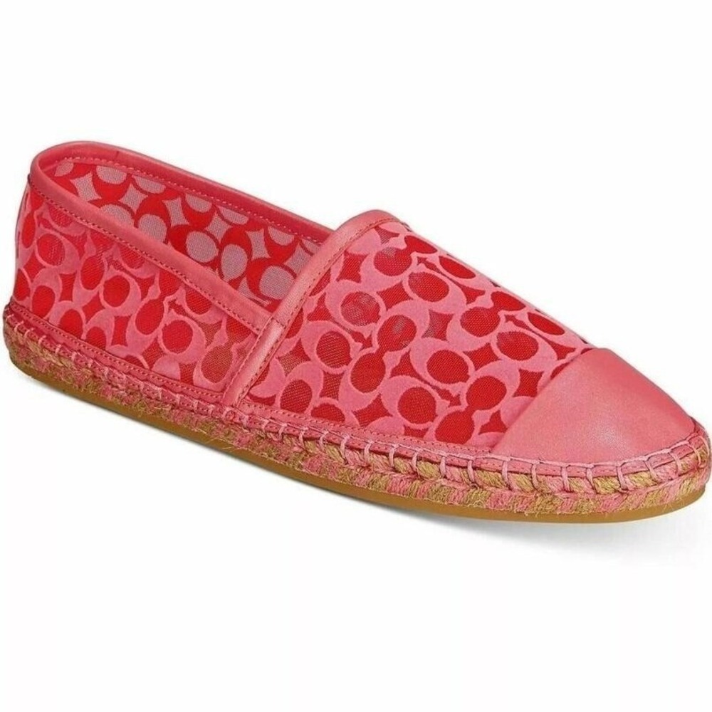 Coach Carina Pink Signature Mesh Leather Espadrille Flats G4819 Womens 6B
